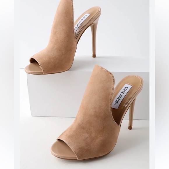 Steve Madden Sinful Nude Suede Leather Mules Heels Size 8.5 - Picture 1 of 7